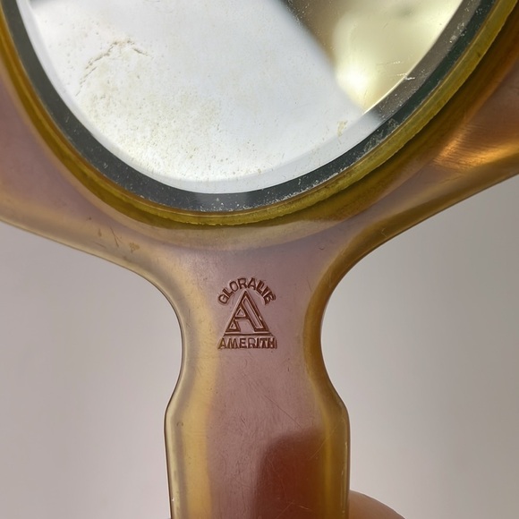 Vanity Mirror 13” Long Yellow Cream Black Celluloid Art Deco - Picture 7 of 10